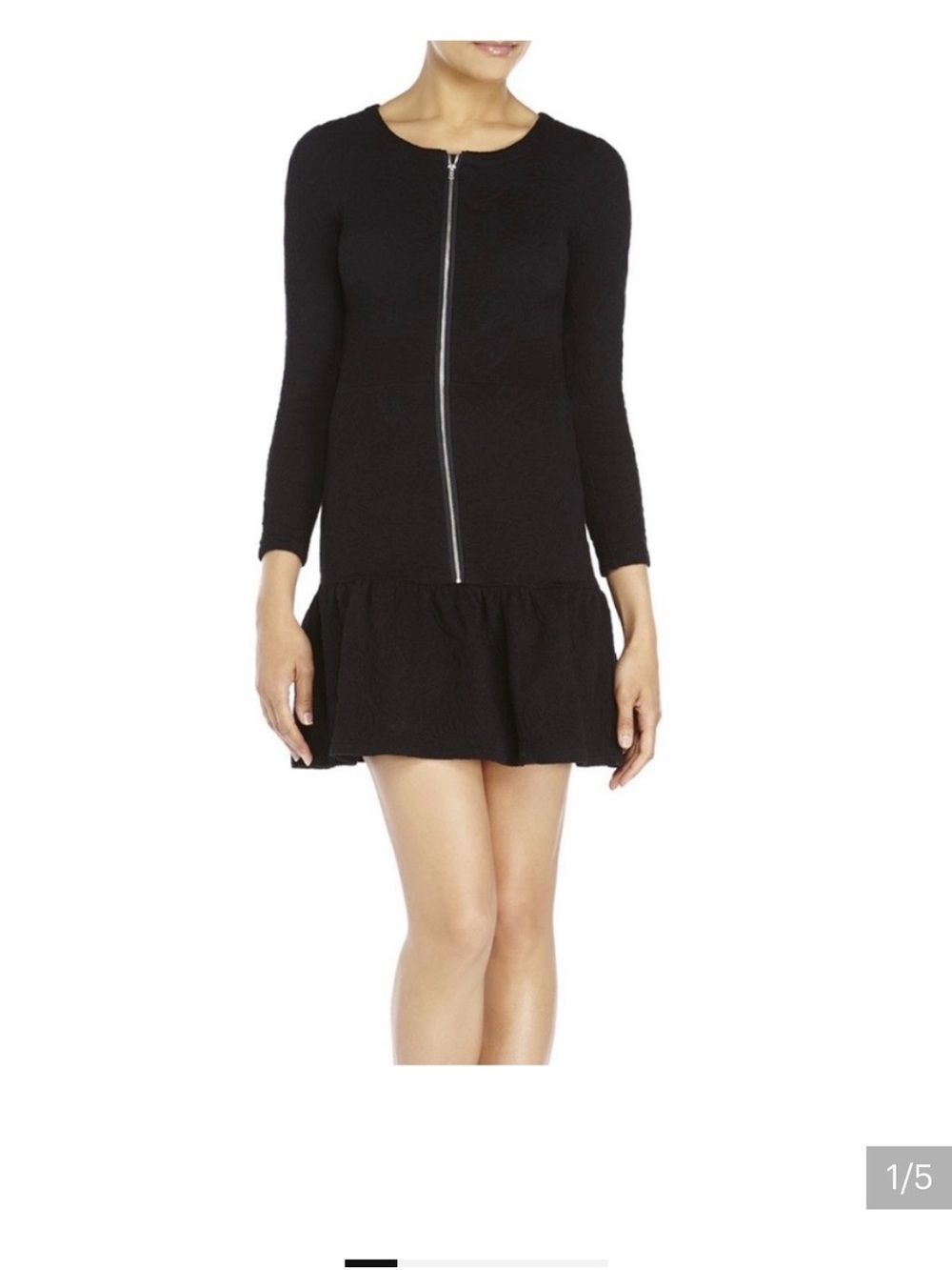 The Kooples Black Zip-Front Ruffle-Hem Mini Dress